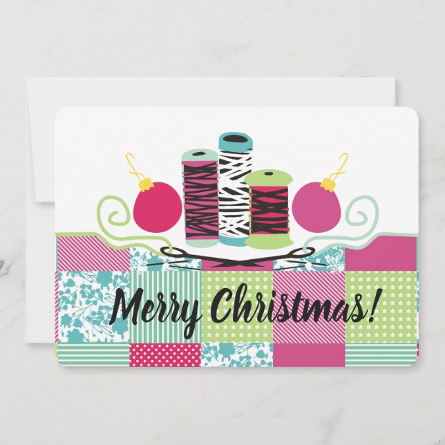 Sewing needle thread quilting Christmas card (Front)