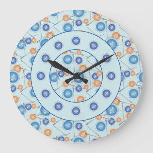 Sewing Needles and Buttons Pattern Blue Large Clock