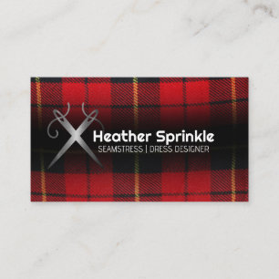 Sewing Needles Logo   Plaid Fabric Business Card