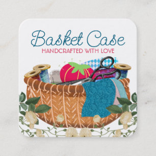 Sewing notions basket seamstress fabric crafts squ square business card