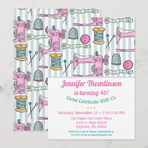 Sewing Party Birthday Invitation Pink