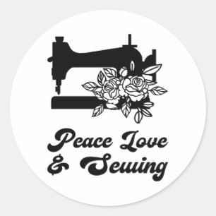 Sewing - Peace Love & Sewing Classic Round Sticker