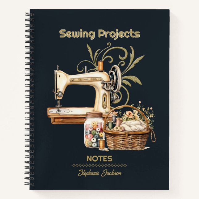 Sewing Projects Organiser Vintage Black Notebook (Front)