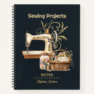 Sewing Projects Organizer Vintage Black Notebook