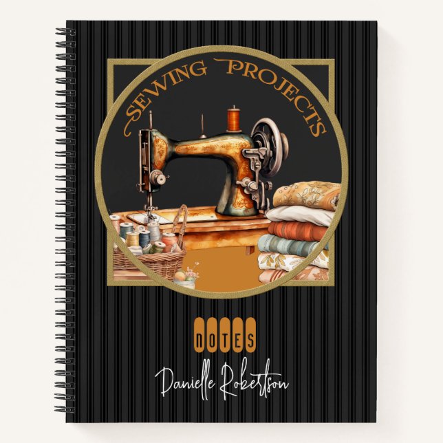 Sewing Projects Vintage Black  Notebook (Front)