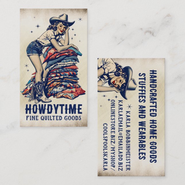 Sewing quilter quilter seamstress cowgirl pinup business card (Front/Back)