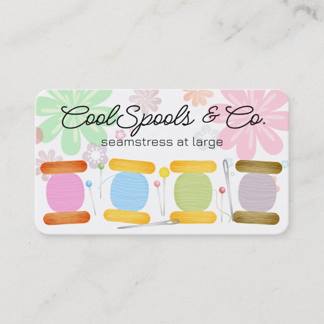 Sewing quilting pins needle thread seamstress business card (Front)
