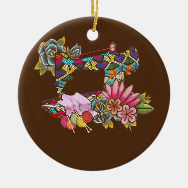 Sewing Quilting Sewing Machine  Ceramic Tree Decoration (Front)