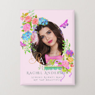 Sewing Ribbon Floral Monogram Photo Pink