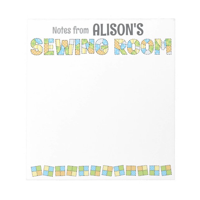 Sewing Room Notepad – Custom Name Quilt Gift (Front)