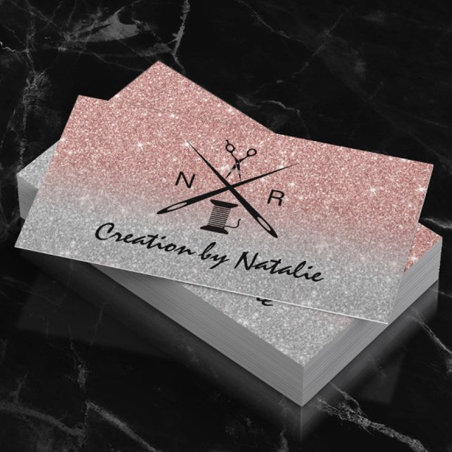 Sewing Seamstress Dressmaker Rose Gold Glitter Business Card (Creator Uploaded)