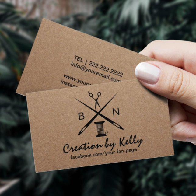 Sewing Seamstress Dressmaker Rustic Kraft Business Card (Creator Uploaded)