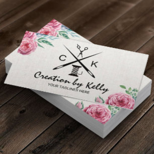 Sewing Seamstress Dressmaker Vintage Floral Linen Business Card