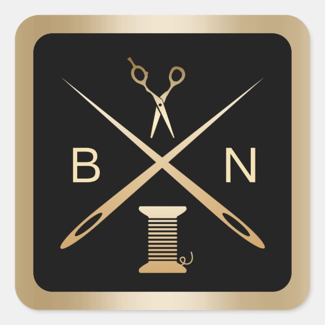 Sewing Seamstress Gold Needles & Threads Craft Square Sticker (Front)