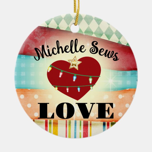 sewing seamstress love personalized Christmas Ceramic Tree Decoration (Front)