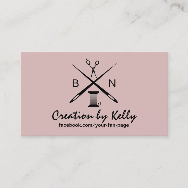Sewing Seamstress Needles & Threads Dusty Pink Business Card (Front)