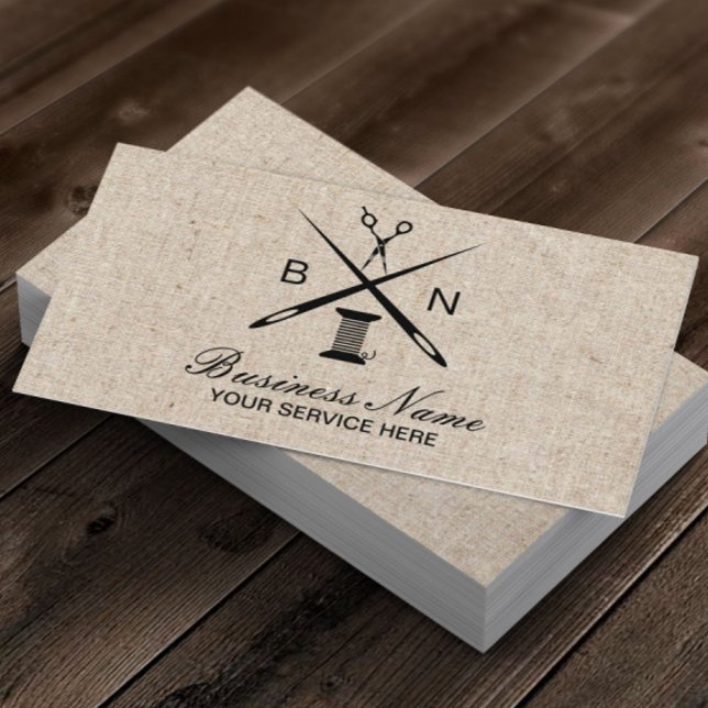 Sewing Seamstress Needles & Threads Vintage Burlap Business Card (Creator Uploaded)