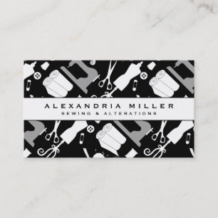 Sewing Seamstress Pattern   Black & White Business Card