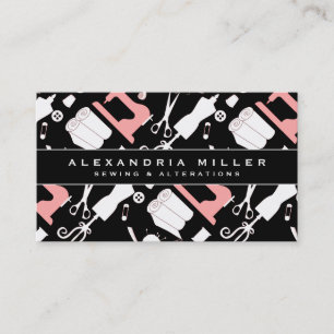 Sewing Seamstress Pattern   Black White & Pink Business Card
