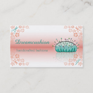 Sewing seamstress pincushion reflection coral mint business card