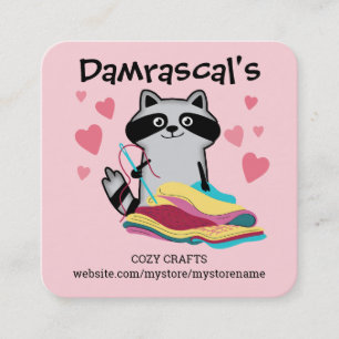 Sewing seamstress quilter quilting cute raccoon square business card