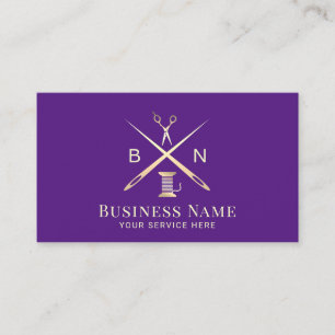 Sewing Seamstress Thread Needles Royal Purple Gold Business Card