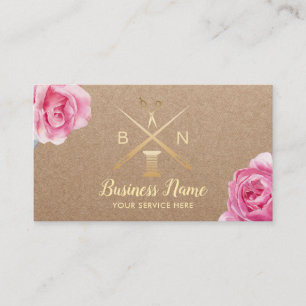 Sewing Seamstress Thread & Needles Rustic Floral Business Card