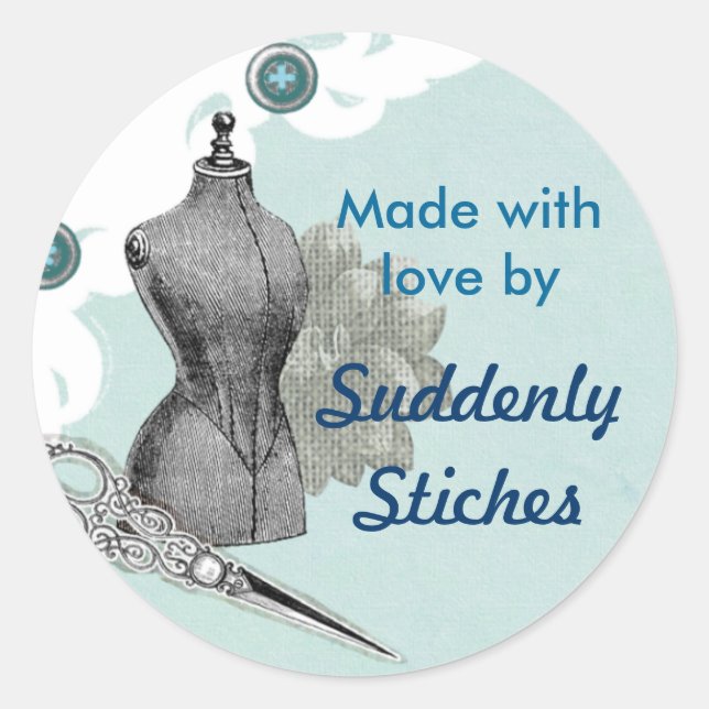 Sewing Seamstress Vintage Blue Sticker Label (Front)