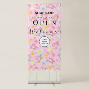 Sewing Shop Business Pink Retractable Banner