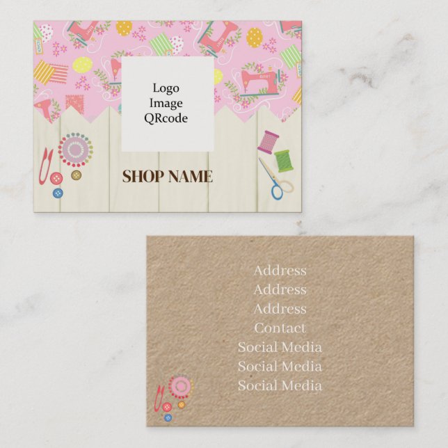 Sewing Shop Pink Business Card (Front/Back)