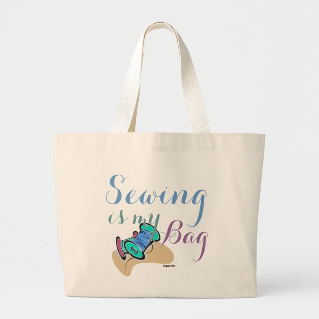 SEWING STITCHING THREAD GRAPHICS ART LARGE TOTE BAG (Front)