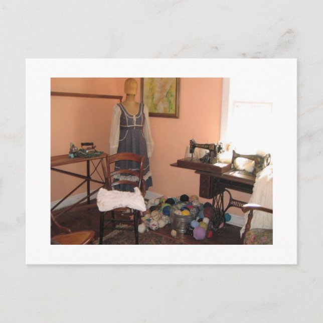 Sewing supplies from the old days postcard (Front)