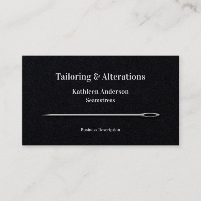 Sewing Tailor Alterations Simple Needle Black Business Card (Front)
