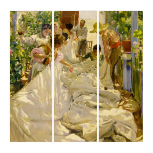 Sewing the Sail, 1896 by Joaquin Sorolla Triptych