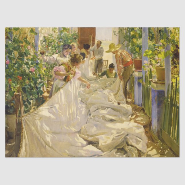 Sewing the Sail by Joaquin Sorolla Tissue Paper (Front)