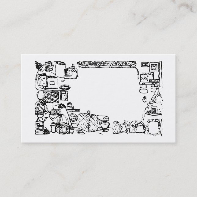 sewing themed business card FabricatedFrames.com (Front)