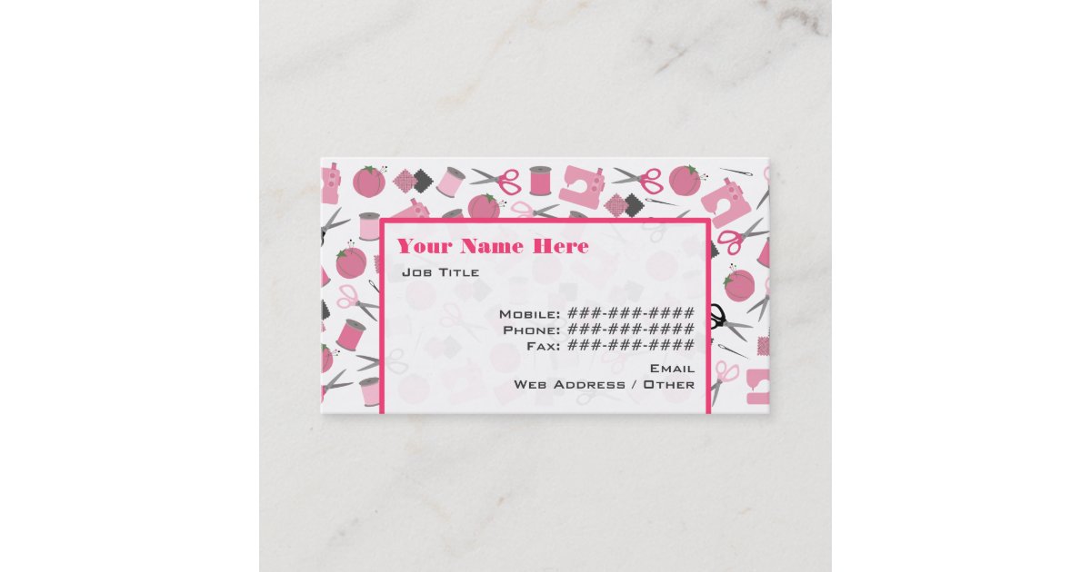 Sewing Themed Business Card (Pink) Zazzle