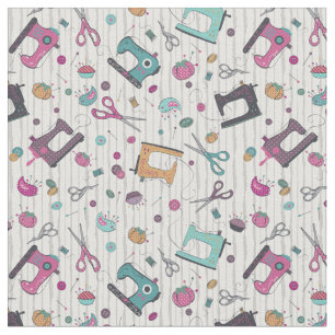 Sewing themed fabric, sewing illustrations print fabric