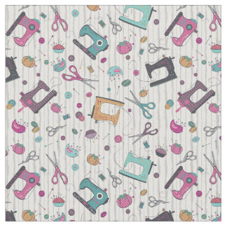 Sewing themed fabric, sewing illustrations print fabric