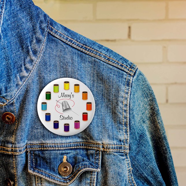 Sewing Thimble, Needle and Threads 6 Cm Round Badge (Custom Button for Sewing, Needle and Threads Artists!)