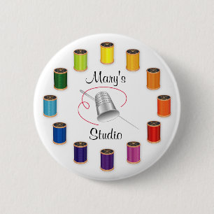 Sewing Thimble, Needle and Threads 6 Cm Round Badge