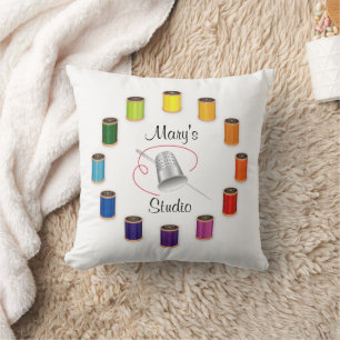 Sewing Thimble, Needle and Threads Cushion