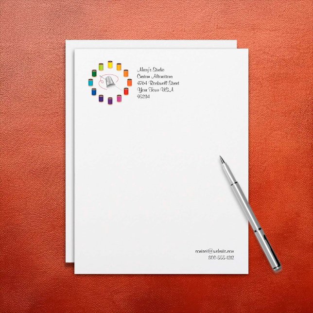 Sewing Thimble, Needle and Threads Custom Letterhead (Sewing Thimble, Needle and Threads Letterhead. Customize your text. )
