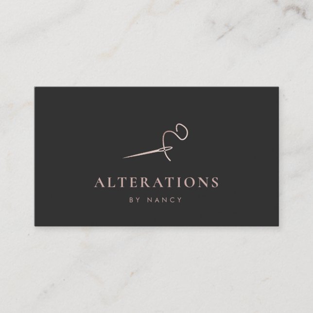 Sewing Thread Needle Rose Gold Glitter Business Card (Front)
