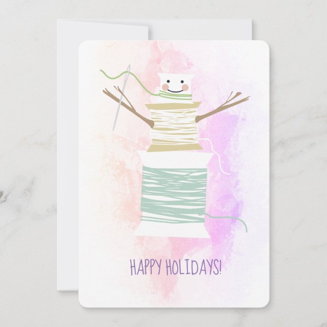 Sewing thread spools snowman Christmas card (Front)
