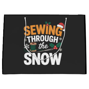Sewing Through the Snow Funny Christmas Quilt Large Gift Bag