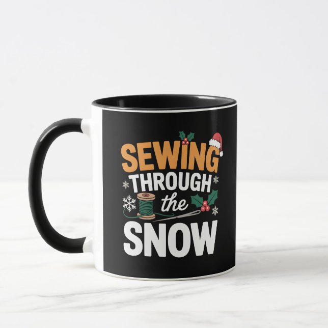 Sewing Through the Snow Funny Christmas Quilt Mug (Left)