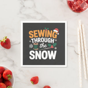 Sewing Through the Snow Funny Christmas Quilt Napkin