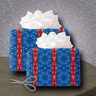 Sewing tools on blue wrapping paper
