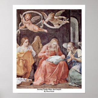 Sewing Virgin Mary And Angels By Reni Guido Poster
